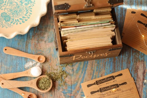 Handwritten family recipes being written down to preserve them in a cookbook