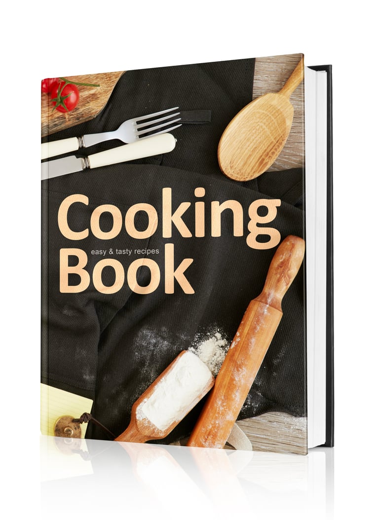 Custom designed cookbook cover, professionally printed and bound